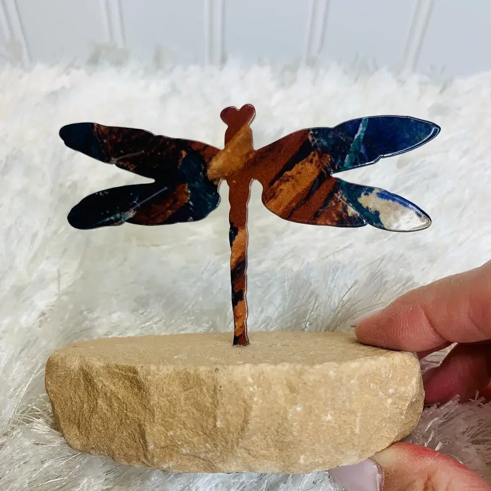 Dragonfly Paperweight Shelf Decor Metal Stone Base 4 x 4 x 2.5